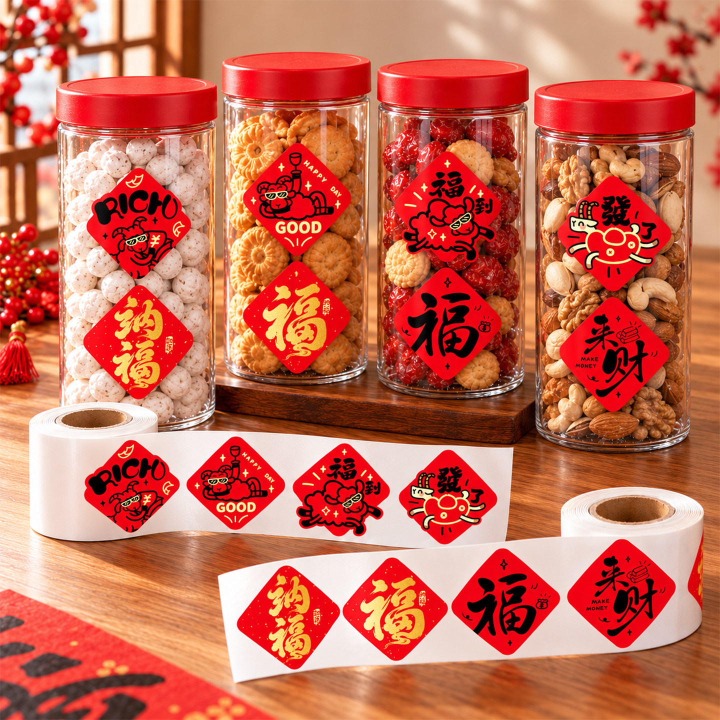 迷你小福子贴纸2027新年春节年货杯子罐子水果贴饰红包封口标签贴