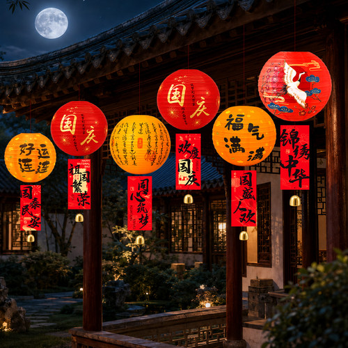 中秋节古风纸灯笼挂饰国庆装饰挂件树上户外活动氛围场景布置花灯