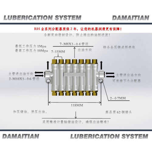 供应DAMAITIAN高品质一体式7路位容积式分配器定量油排RH-3700
