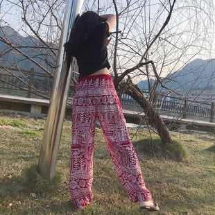 高腰薄束腿裤 泰国尼泊尔灯笼裤 阔腿裤 女夏宽松瑜伽裤 度假防蚊裤