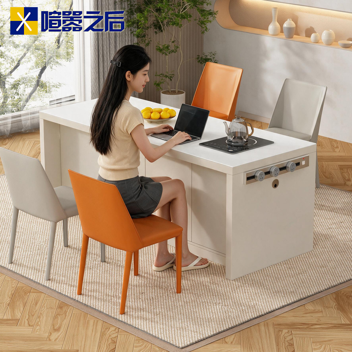 新型实木岛台餐桌一体家用厨房图片
