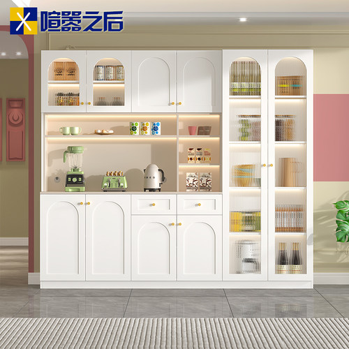 奶油风餐边柜高柜一体靠墙