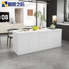 奶油风纯白岩板岛台餐桌一体开放式水吧台厨房中岛台料理台桌8E50