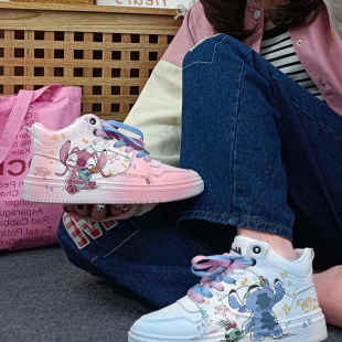 回力正版2025新款二次元樱花史迪仔爆改高帮板鞋春秋新款休闲女鞋