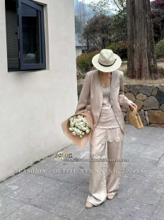 四件套 子屁帘天丝麻套装 欧洲站3月22日㊣2026春V领西装 外套背心裤