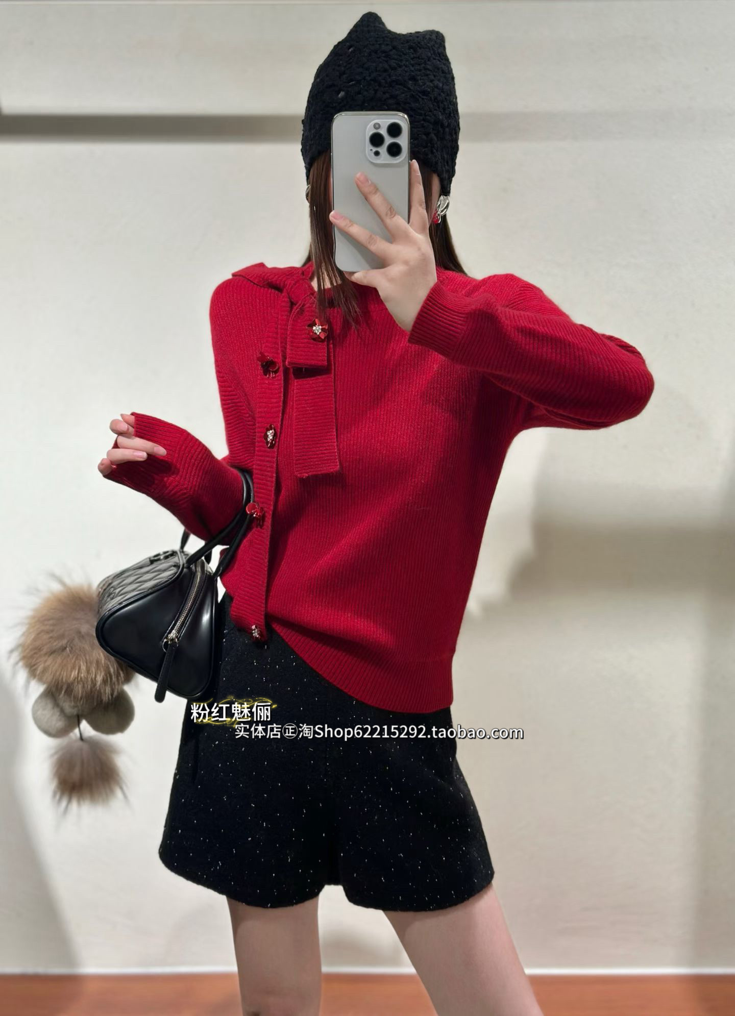 欧洲站12月10日实体店㊣2025冬蝴蝶结花朵订珠绵羊毛针织毛衣套衫