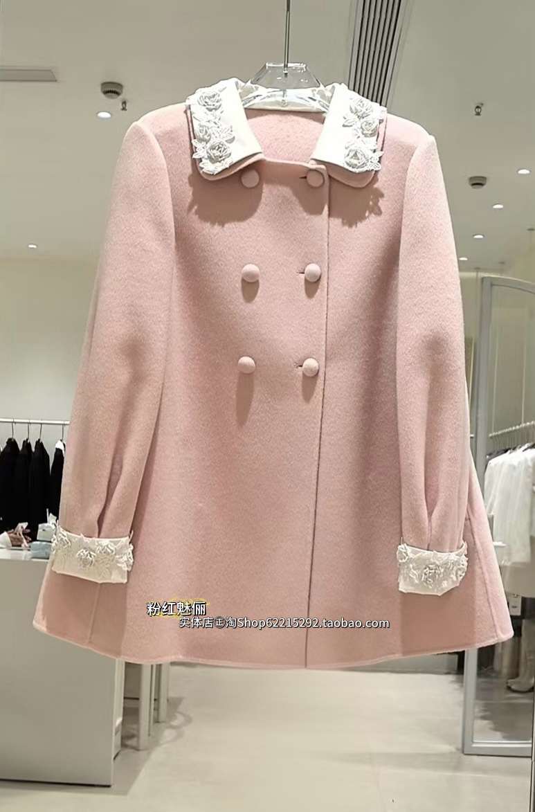 欧洲站10月20日实体店㊣2025冬双领立体花朵澳洲羊绒双面羊绒外套