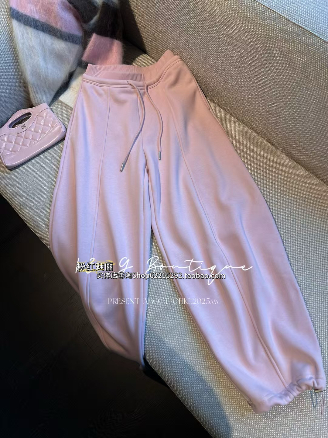 欧洲站11月21日实体店㊣2025冬欧货腰抽绳加绒加厚休闲卫裤长裤女