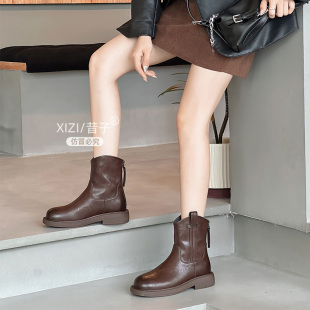 昔子661 圆头瘦瘦靴鞋 2粗跟秋季 加绒百搭秋冬冬季 马丁靴时尚 xizi