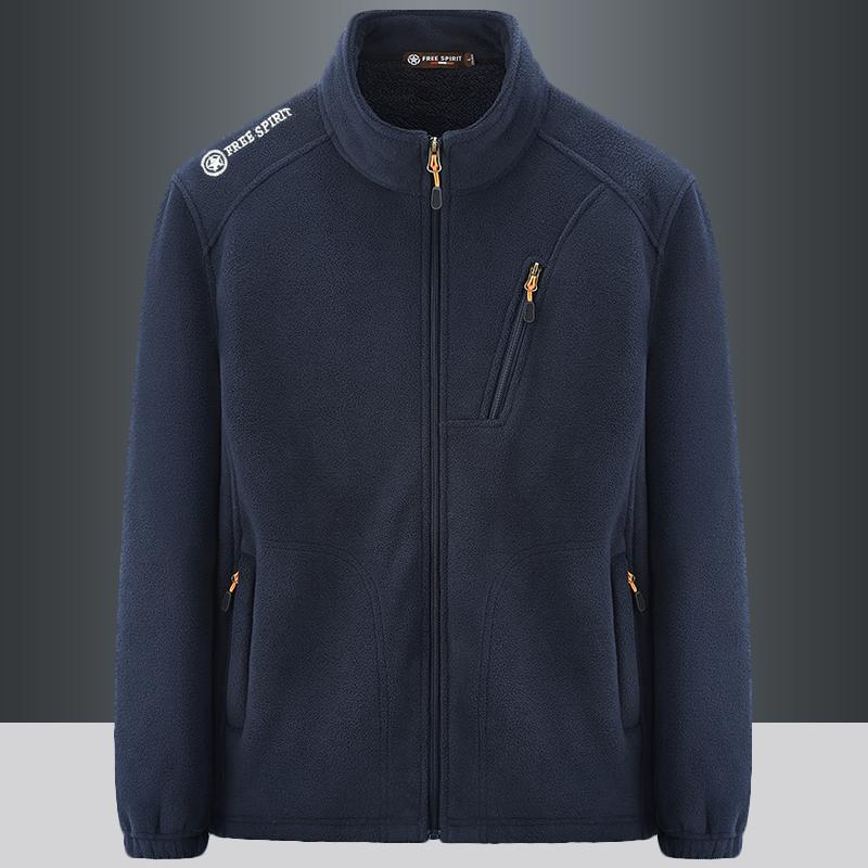 摇粒绒外套男士秋冬运动上衣宽松大码开衫卫衣保暖抓绒衣立领夹克