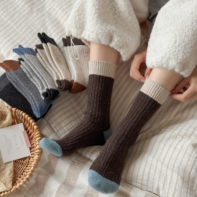 秋冬日杂感加厚撞色暖绒点子堆堆袜女日系羊毛中筒百搭ins保暖袜