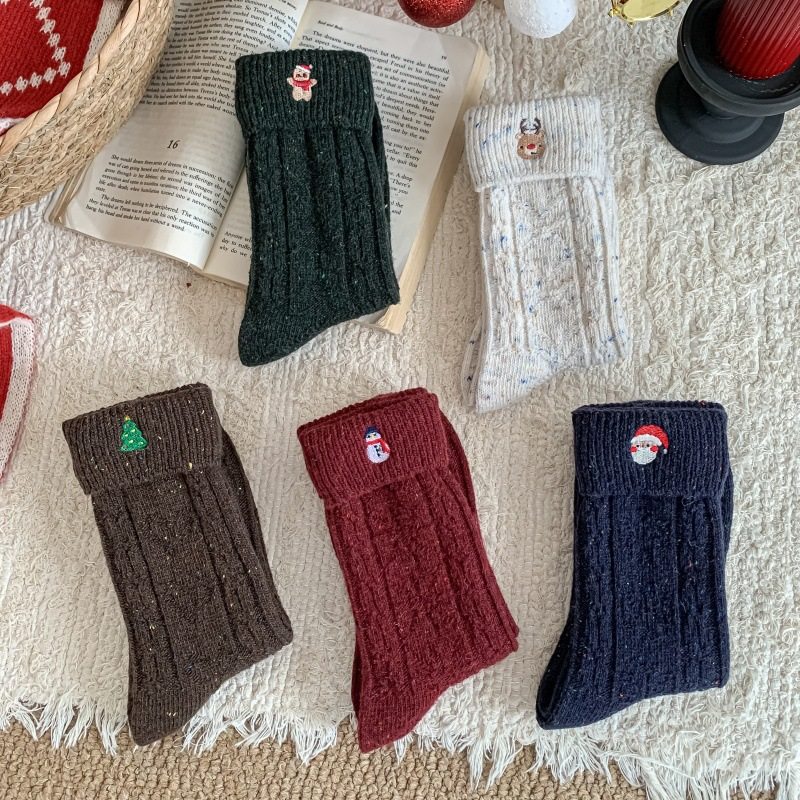 秋冬羊毛圣诞袜子女翻边刺绣点子纱羊毛袜保暖加厚浮雕中筒袜,节庆用品/礼品,圣诞袜,淘宝优惠券,粉丝福利购,淘宝优惠卷