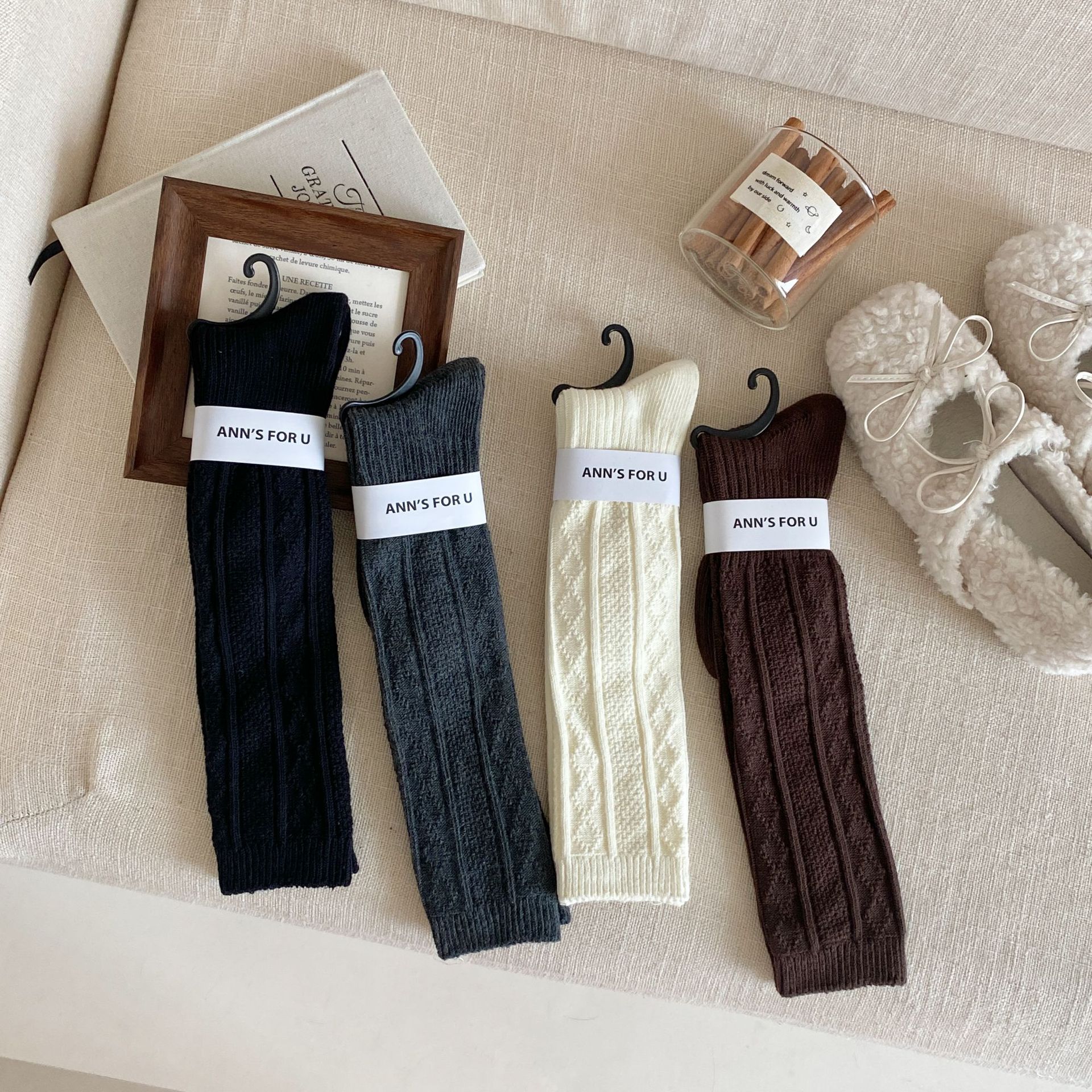 日系袜子女秋冬加厚羊绒堆堆袜菱格羊绒小腿袜保暖微压美腿袜