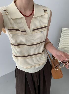 奈斯NICE88163正品实体同款条纹针织衫背心女无袖坎肩打底衫韩系