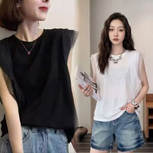 紫蓝蒙正品实体同款双层雪纺小飞袖圆领无袖背心T恤女显瘦小衫
