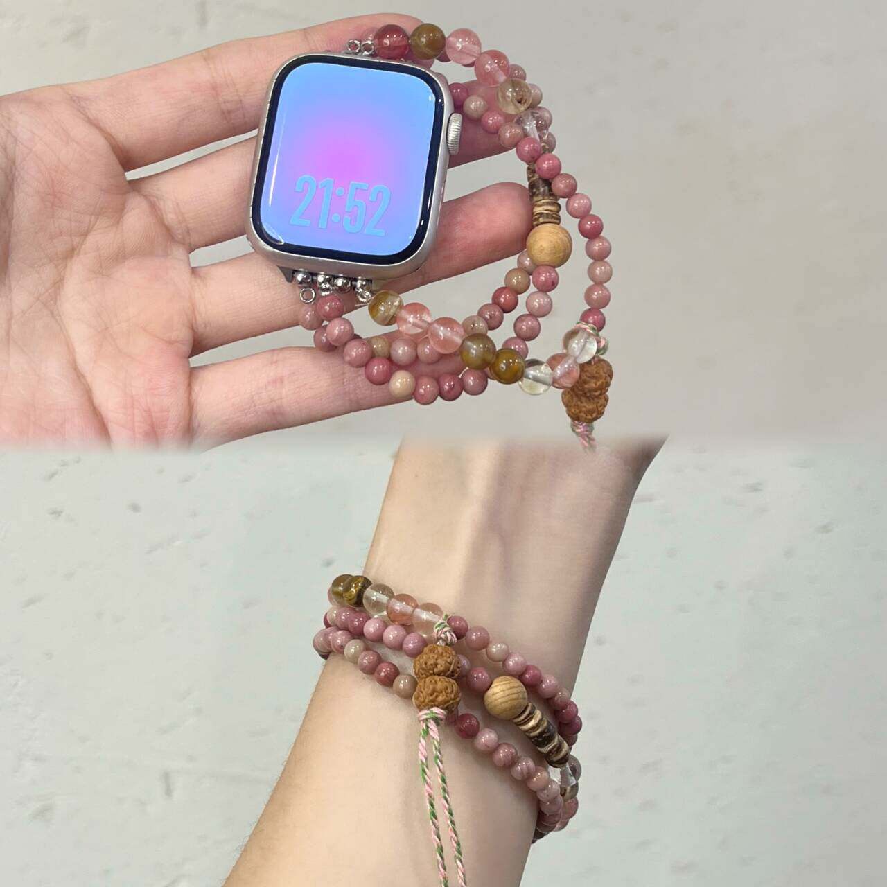 适用iWatch复古天然石串珠表带图片