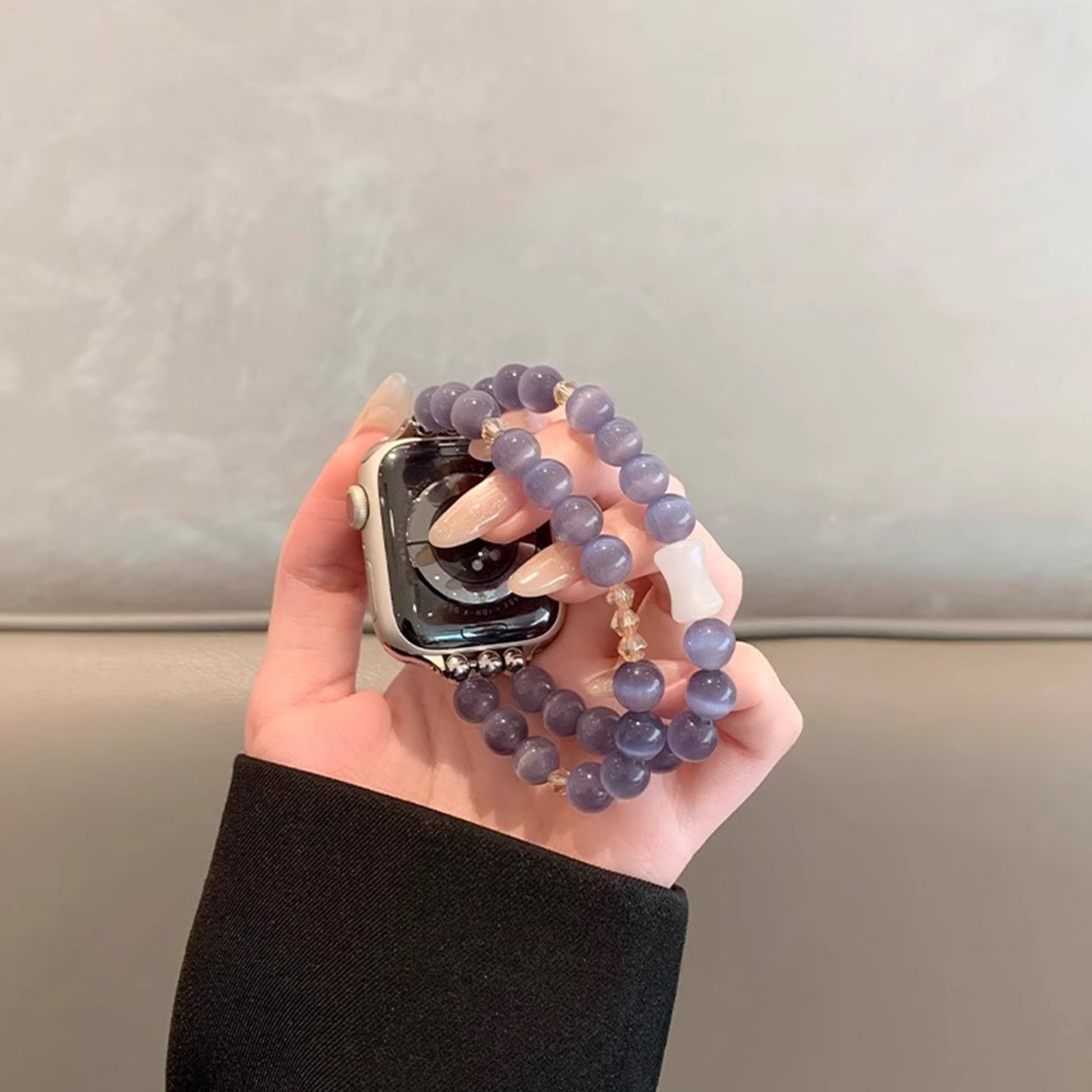 苹果手表表带iWatchs10表带新款紫色水晶Apple9串珠表链女款ultra