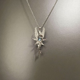 Vintage古着神鸟吊坠GreyMoonlightWand项链小众百搭天使宝石配饰