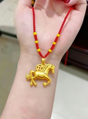 爆款马年马上有钱金色小马项链