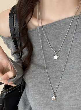 韩系双层叠戴五角星项链女简约
