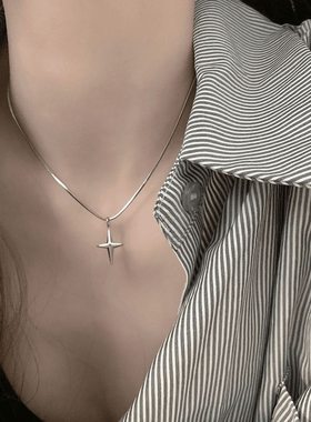冷淡风星芒系列十字钛钢项链高级
