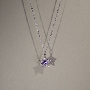 Vintage 古着Purple Pentagram女生项链饰品小众紫色钻五角星吊坠