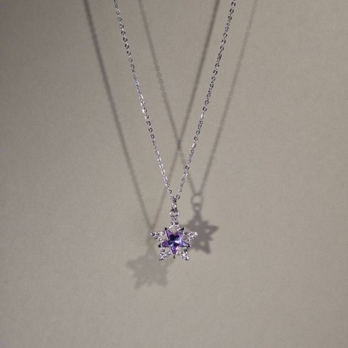 Vintage女生项链小众紫钻五角星