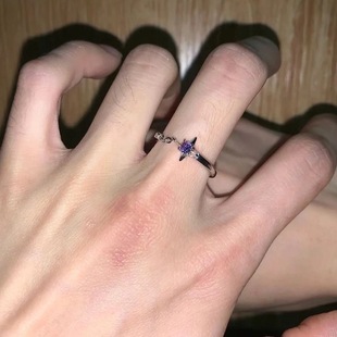 紫色锆石四芒星链条戒指小众ins冷淡风轻奢百搭十字架指环新款潮