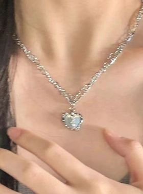 「日落派对」分裂爱心多层闪钻锆石宝藏项链女甜酷气质高级锁骨链