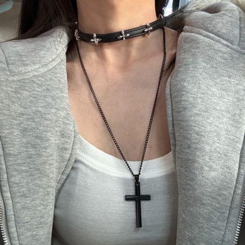 y2k复古辣妹暗黑十字架项链哥特