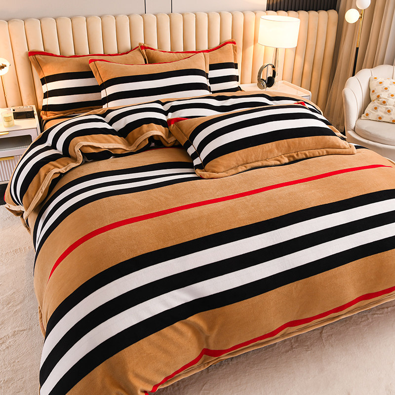 加厚珊瑚绒四件套冬季牛奶绒格子床单法兰绒条纹被套保暖床上用品,床上用品,床品套件/四件套/多件套,淘宝优惠券,粉丝福利购,淘宝优惠卷