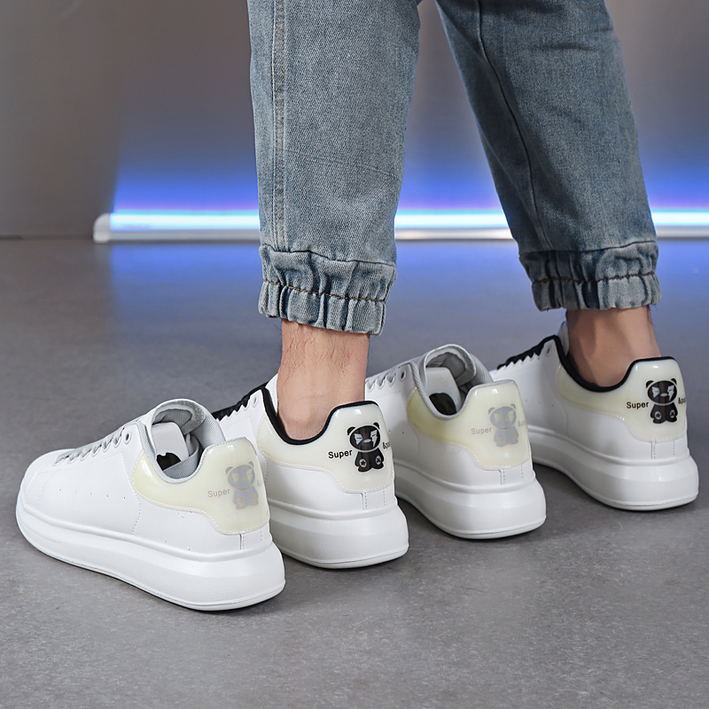 卡通小熊百搭厚底皮面男女小白鞋