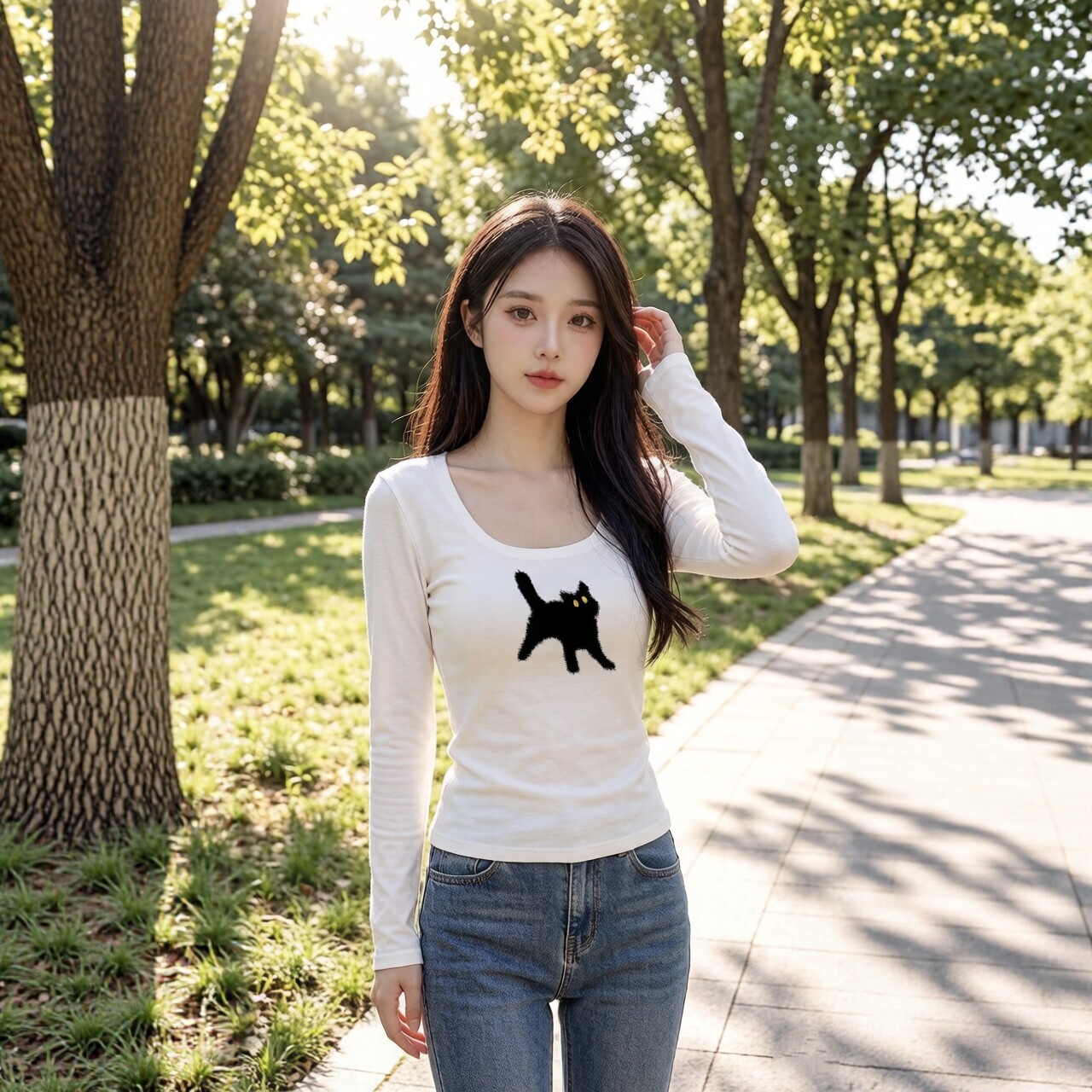 内搭长袖t恤女2025秋冬新款U领德绒打底衫修身显瘦甜辣妹学生上衣