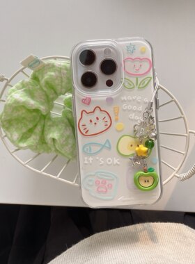 彩色线条猫咪插画适用于苹果17Air手机保护壳16promax情侣iphone14小米15华为mate70pura80荣耀vivo红米k90op