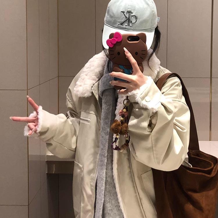 美式覆古羊羔毛棉服女冬季设计感小众宽松翻领保暖加厚棉衣外套潮