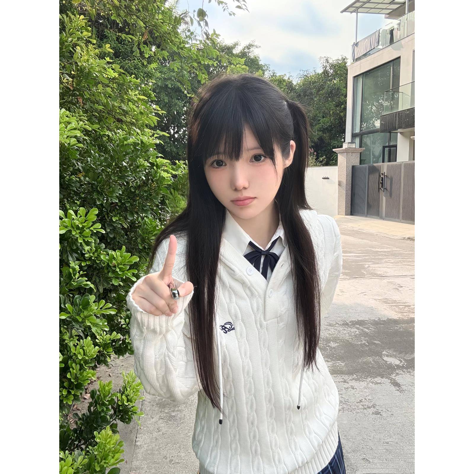 水济中麻花套头毛衣JK外套女秋冬季学院风制服校供感长袖针织上衣