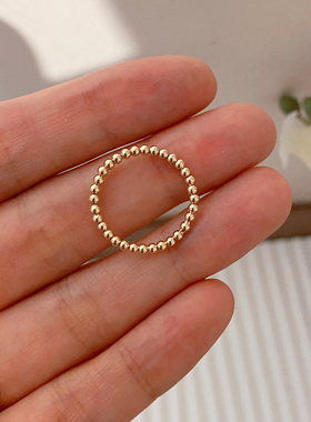 HETAO荷桃经典百搭款小金珠戒指18k金彩金AU750不掉色素金指环