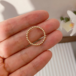 HETAO荷桃经典百搭款小金珠戒指18k金彩金AU750不掉色素金指环