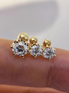 HETAO荷桃经典六爪50分25分培育钻石D色vs-vvs螺丝金珠18K金耳钉