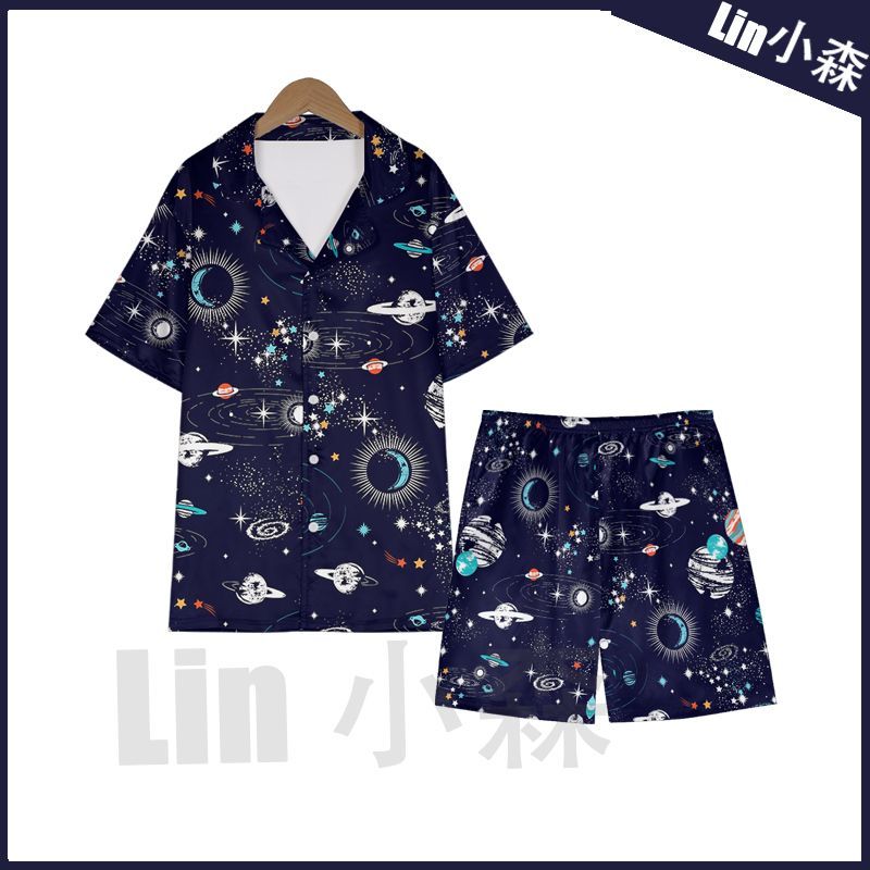 星际星球太空满印睡衣套