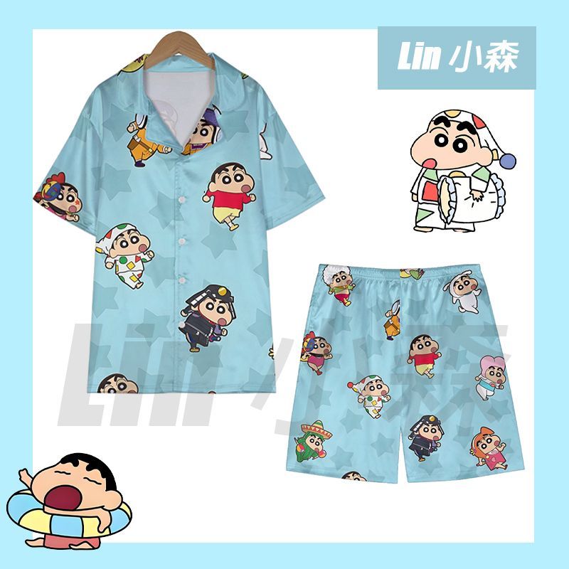 蜡笔小新动漫睡衣套装男