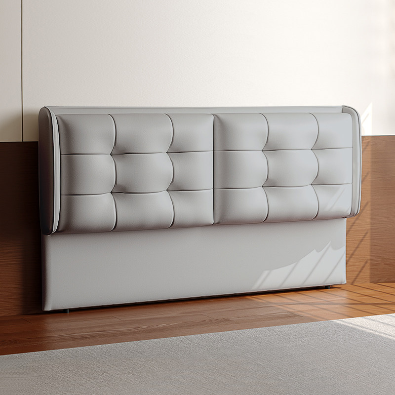 床头软包靠背一体落地单买新款生态真皮简约现代超薄单独实木背板