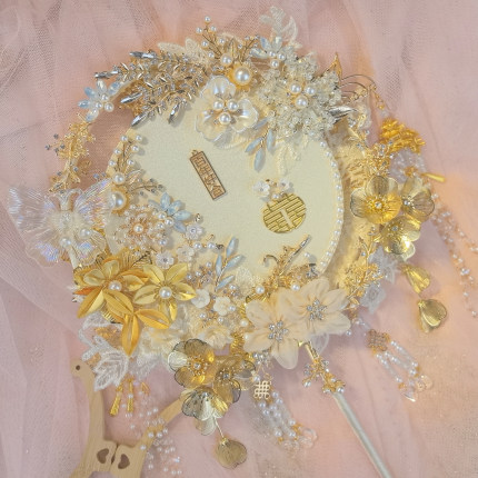 金色团扇蓝色点缀手工材料包diy原创设计结婚新娘高级礼物送闺蜜