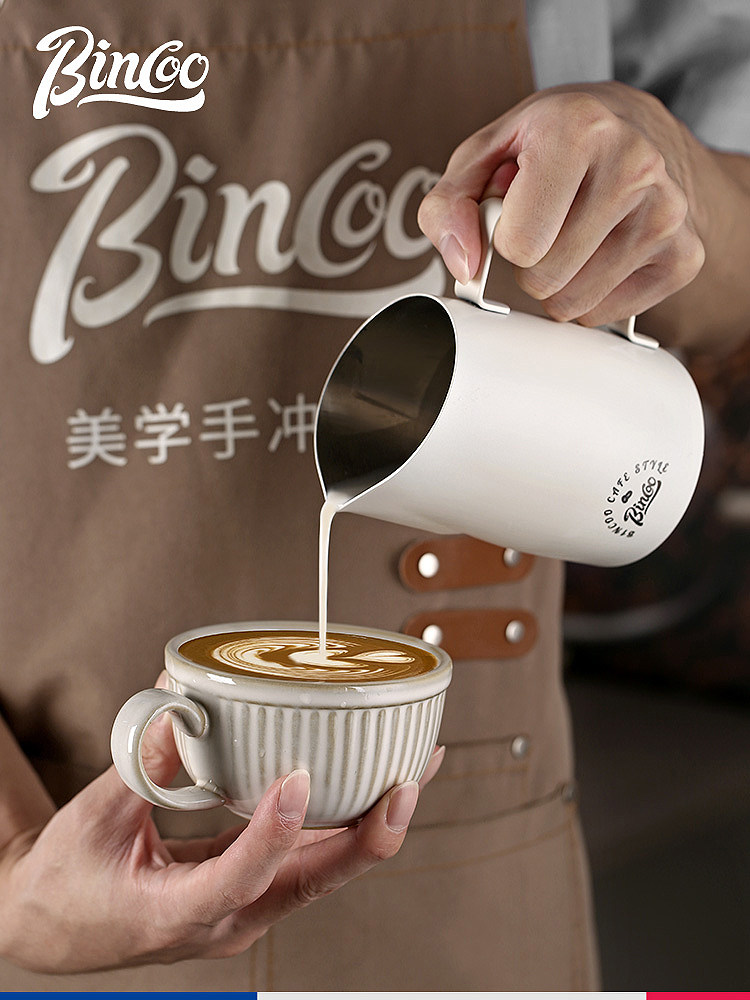 宾库斜口尖口拉花艺术罐牛奶罐花式咖啡压花拉花杯304不锈钢牛奶