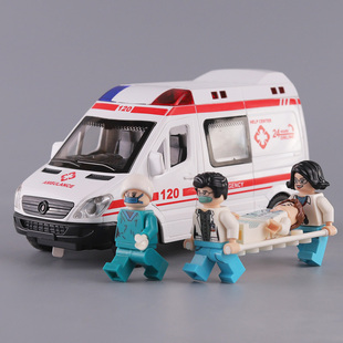 仿真开门汽车模型声光玩具车惯性面包车担架医生120救护车儿童