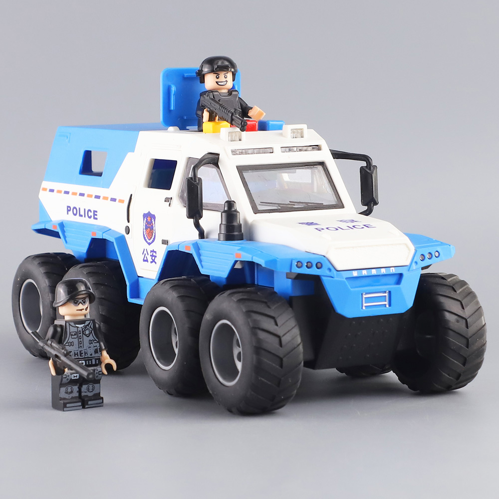 仿真男孩八轮皮卡车儿童越野车警车大号玩具车声光装甲车惯性模型