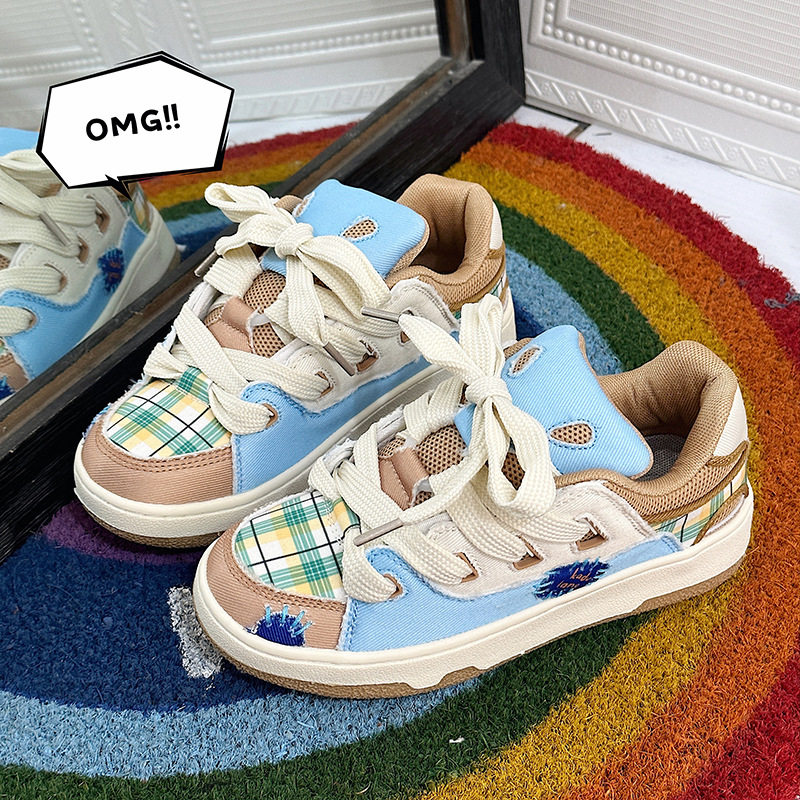 古雀Guque文艺男女 面包鞋校园风小熊配色全帆布BAKE滑板运动板鞋