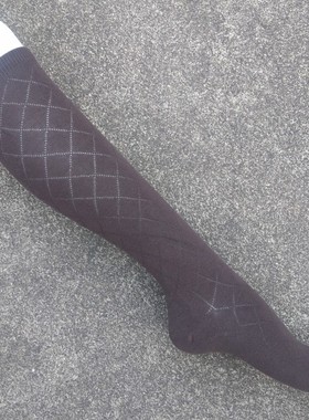 销售男女35-38码咖咖啡色棉质菱形格暗纹及膝长筒袜子