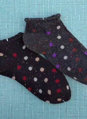 微瑕处理女35-38码棉质花口圆点图案短筒袜子