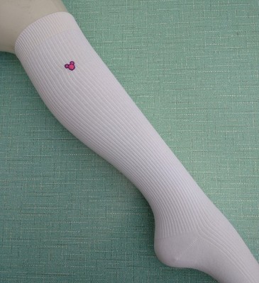 微瑕处理32-36CM女35-38码白色棉质刺绣及膝长筒袜制服袜子